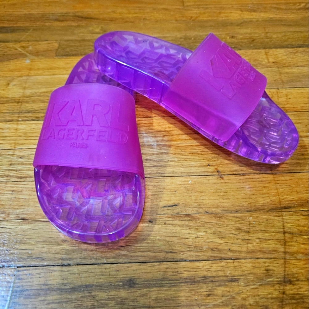 Karl Lagerfeld Hot Pink Frosted Twila Rubber Slip On Slides Sandals Size 5M